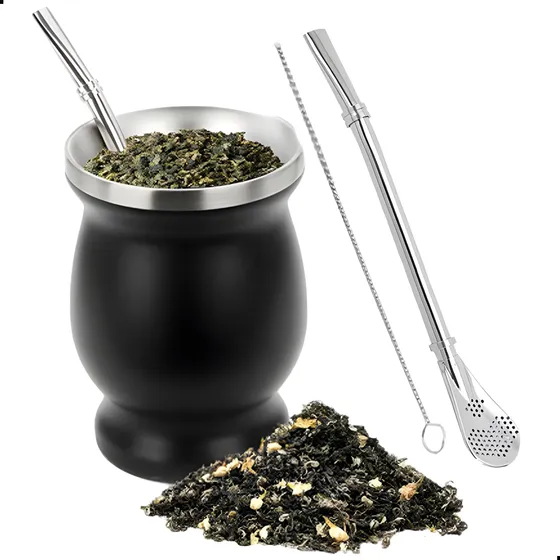 Taza De Con Bombilla Y Cepillos Set Acero Inoxidable 230ml