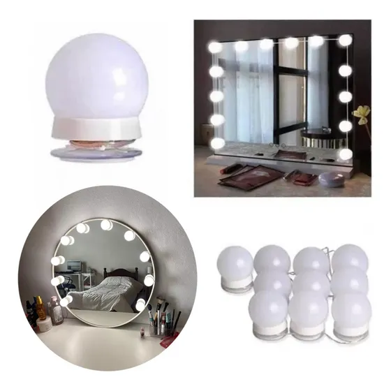 Kit 10 Focos Lamparas Luz Led Espejo Usb Maquillaje Camarin
