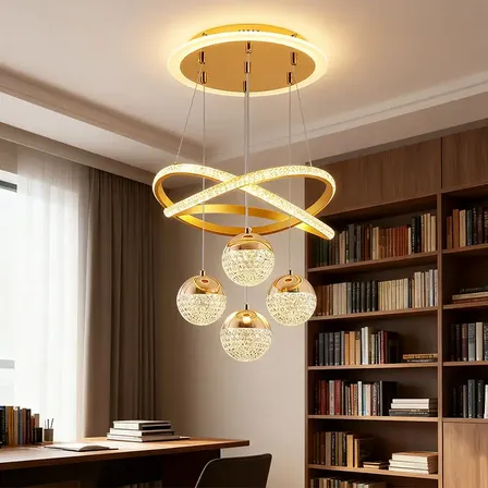 Lustres Led Pendente Moderno,luminaria De Teto 2anéis 4bolas 127/220v Dourado