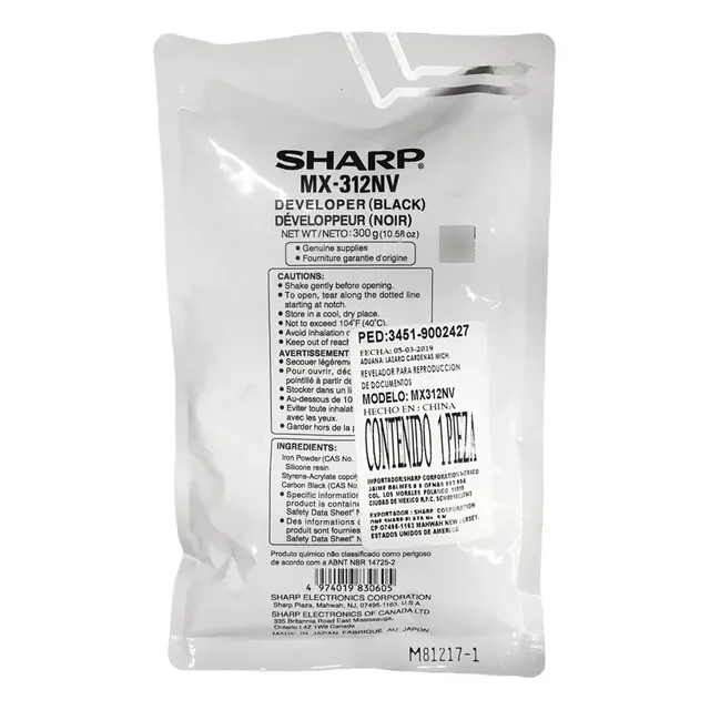 Revelador Sharp Mx312nv color negro