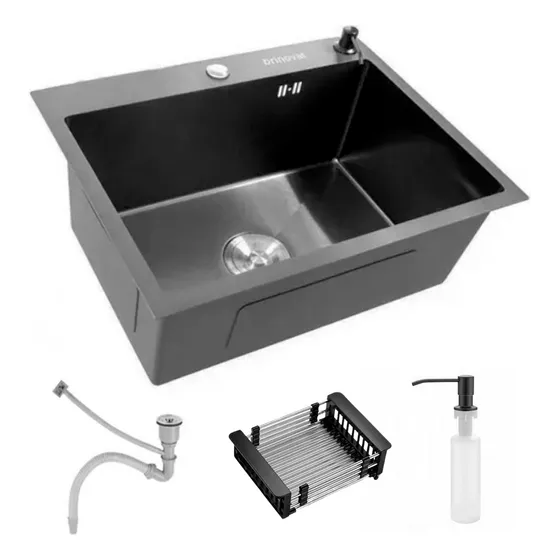 Cuba Pia Inox Preta Quadrada Cozinha Gourmet Com Acessórios