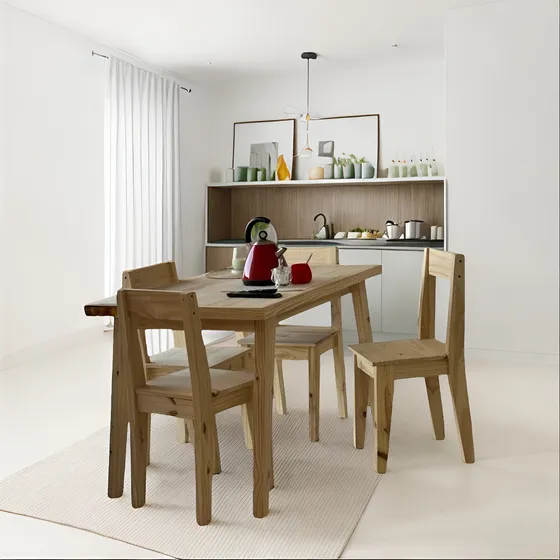 Combo Mesa Pino Vintage 1.20x80 +4 Sillas Madera Pino Maciza