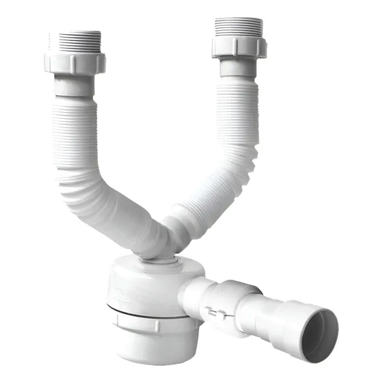 Sifão Copo Duplo Pvc Fere Sanfonado Branco Para Pia