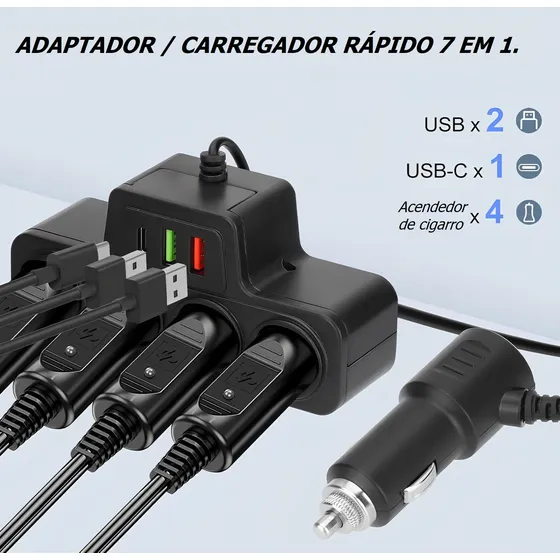 Carregador De Carro Divisor De Energia Carregando Adaptador Extensão Veicular Com 4 Saídas 12v 2 Usb Tomada Car Cigarette Lighter 12-24v Car Accessories Acendedor De Cigarro Carro Hub veicular veiculo