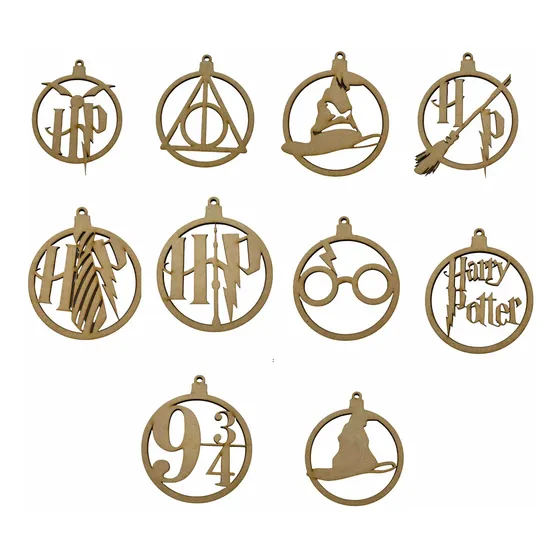 12 Esferas Navideñas Temática Harry Potter Mdf 3mm