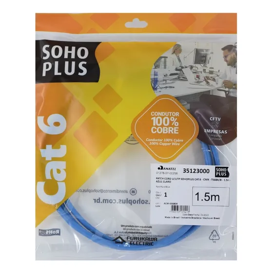 Patch Cord U/utp Furukawa Sohoplus Cat6 Cmx 1.5m Azul Claro