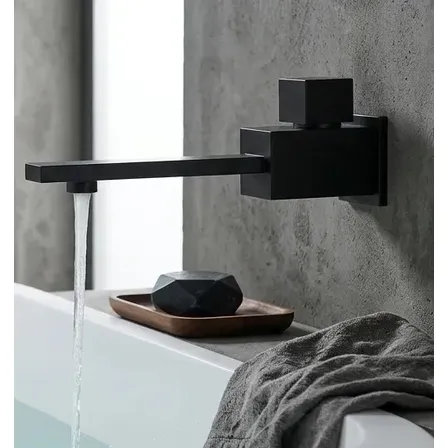 Torneira Quadrit Luxo Parede Metal Preto Fosco Banheiro 6061