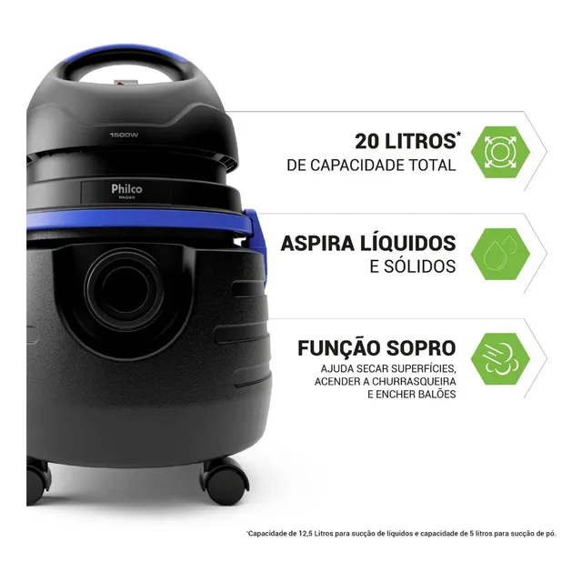 Aspirador Água e Pó Philco 1500W 20L
