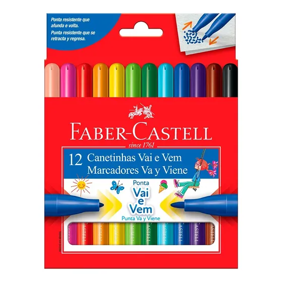 Caneta Hidrográfica Vai E Vem  12 Cores  Faber Castell 1306