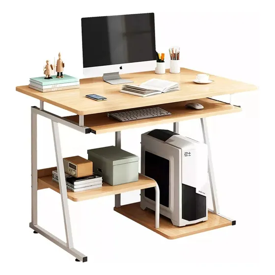 MERION Escritorio Minimalista Para Computadora Madera Con Bandeja Color Beige