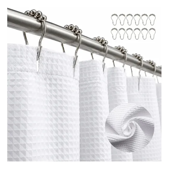 Cortina Baño Ducha Impermeable Casatua Con Iman Y Forro Color Blanco Lisa