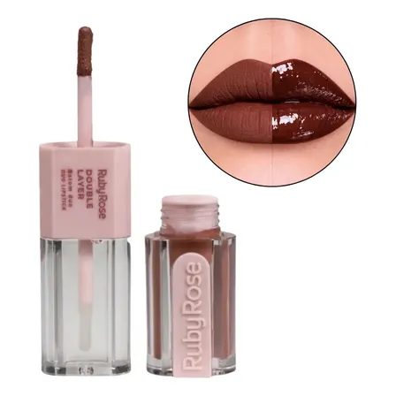 Batom Duo Matte E Gloss Longa Duração Double Layer Ruby Rose Dl100