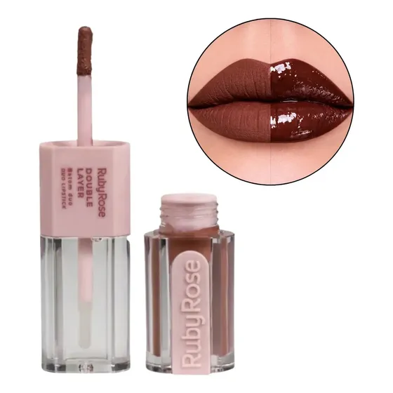 Batom Duo Matte E Gloss Longa Duração Double Layer Ruby Rose Dl100