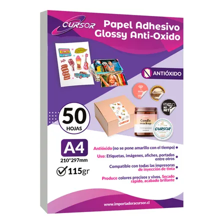 Papel Adhesivo Fotografico Antioxido Glossy A4/115g/50 Hjs