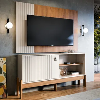 Kit Combo Para Sala Painel Tv Suspenso E Rack Com Prateleira Kit Combo Para Sala Painel Tv Suspenso E Rack Com Prateleira