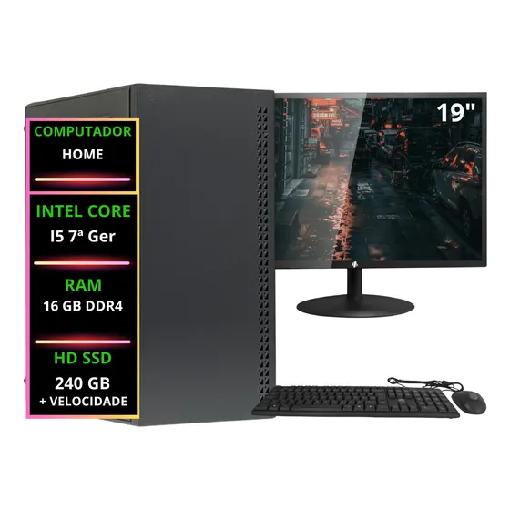 Pc Cpu Completo I5 7ª 16gb Ssd 240gb Monitor Teclado E Mouse