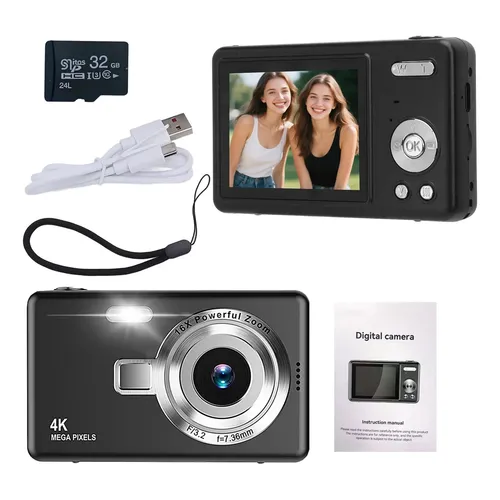 Câmera Digital 4k 64mp Tela Dupla Compacta Portátil Com Zoom