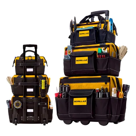 Kit 3 Bolsas Para Ferramentas Reforçada Com Carrinho Alça Telescópica Eletricista Encanador Carpinteiro Cor Amarelo E Preto Gbc-300 Gorillaz
