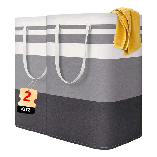 Kit 2 Cesto De Roupa Suja Grande Dobrável Para Banheiro 72l