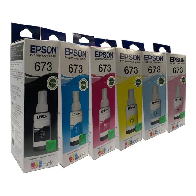 Combo 6 Botella Tinta Epson T673 1 Negro 1 Cian 1 Magenta 1 Amarillo 1 Cian Claro 1 Magenta Claro