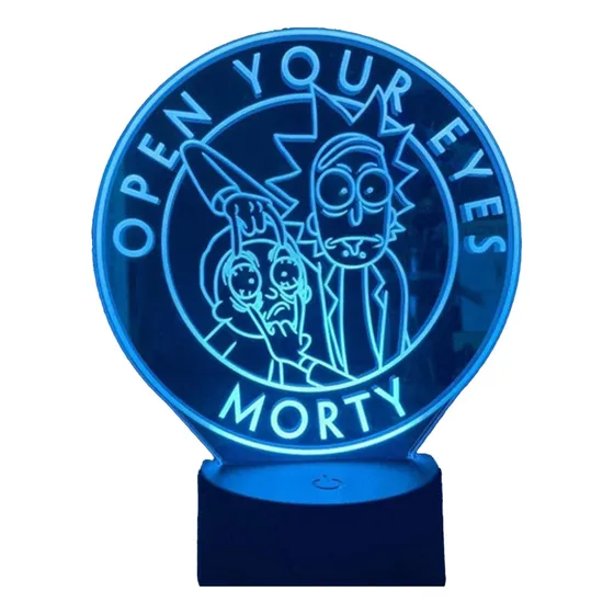 Lampara 3d Led Ricky Y Morty Open Yours Eyes  7 Colores