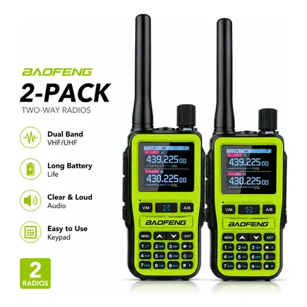 Mini Radio Bidireccional Baofeng Uv 5r, Doble Banda, Vhf, Uhf, Paquete 2 Verde Claro Vhf/uhf