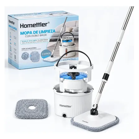 Mopa Trapeador Balde Escurridor Lampazo Escurridor Centrifuga Doble Balde Separador de Agua Sucia/Limpia Homettler Wash Pro HT-CW003PRO-BL