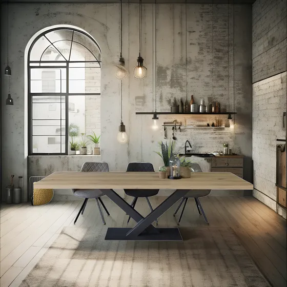 Mesa Comedor Industrial Planchuela Hierro Madera