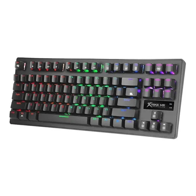 Teclado gamer Xtrike Me QWERTY Blue inglés US color negro con luz rainbow