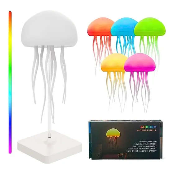 Lámpara Velador Medusa Led Rgb Flotante Recargable Con Base