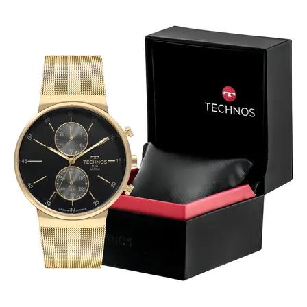 Relógio Technos Masculino Slim Dourado - Vd36aa/1p Preto