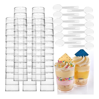 Cazoowyex 100 Paquete Mini Tazas De Postre Con Cucharas, Taz Cazoowyex 100 Paquete Mini Tazas De Postre Con Cucharas, Taz