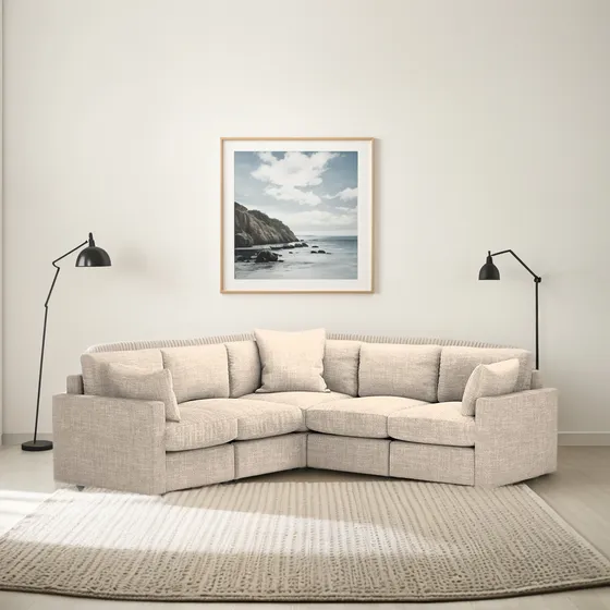 Sofá Sala Seccional Modular Esquinera 5 Plazas + Pillow Pack Beige Liso