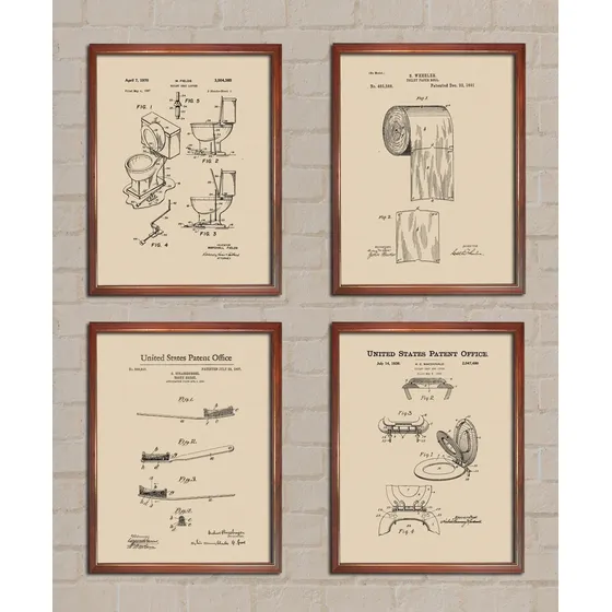 Cuadros Decorativos Patentes Baño Toilette Lote De Cuatro