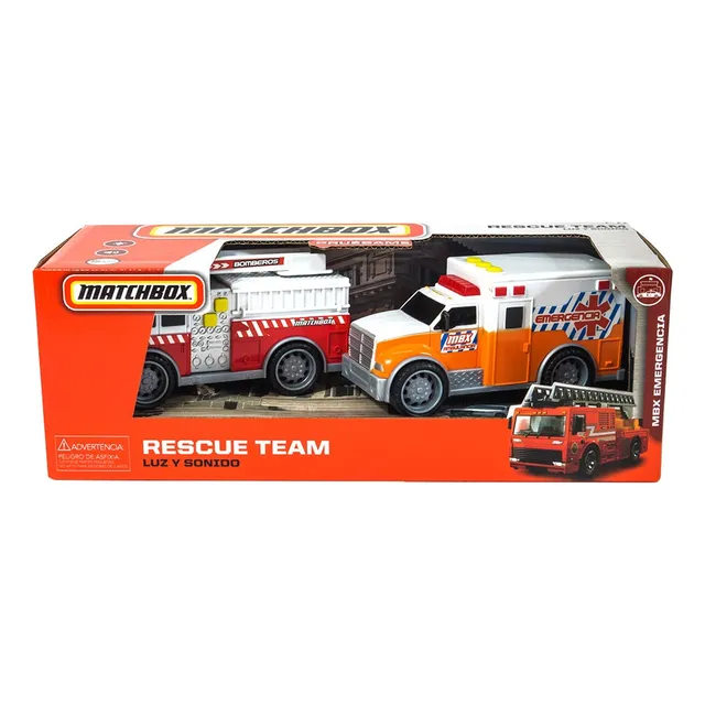 Matchbox Combo Rescate Ambulancia Bomberos Con Luz Sonidos