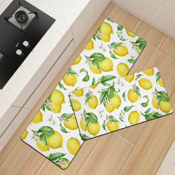 2 Alfombra Tapete Cocina Limon Amarillo Brillante Pvc