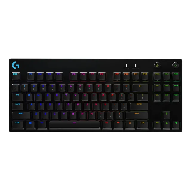 Teclado gamer Logitech G Pro Series QWERTY GX Blue Clicky inglés US color negro con luz RGB