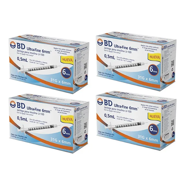 Jeringa de Insulina BD Ultra-Fine 50Ui 6mm 4 Cajas de 30 unidades