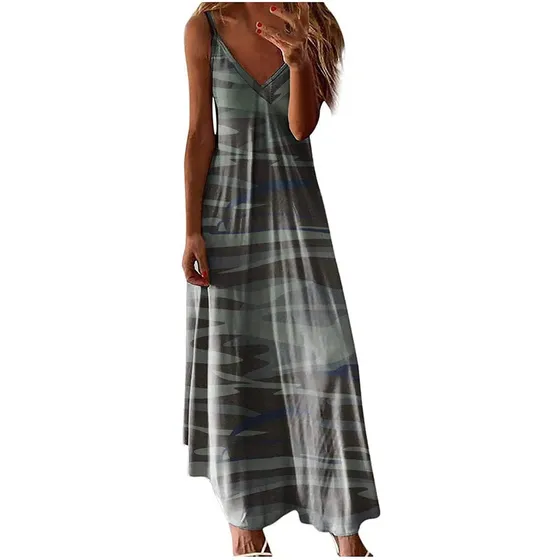 Booboda Vestido Largo Verano Casual Cuello 5 Sin Manga