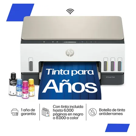 Impresora Multifuncional HP Smart Tank 712 Con Tanques de Tinta a Color Wi-Fi Dúplex (Impresión A Doble Cara Automático) HP App