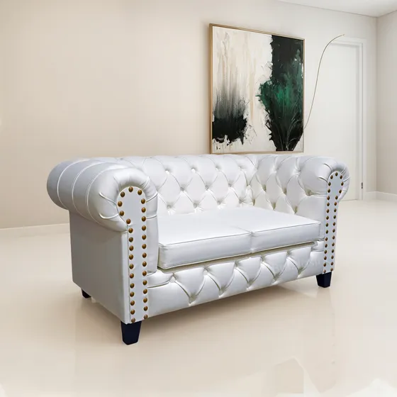 Sofa Sillon Chesterfield 2 Cuerpos Cuerina Talampaya White