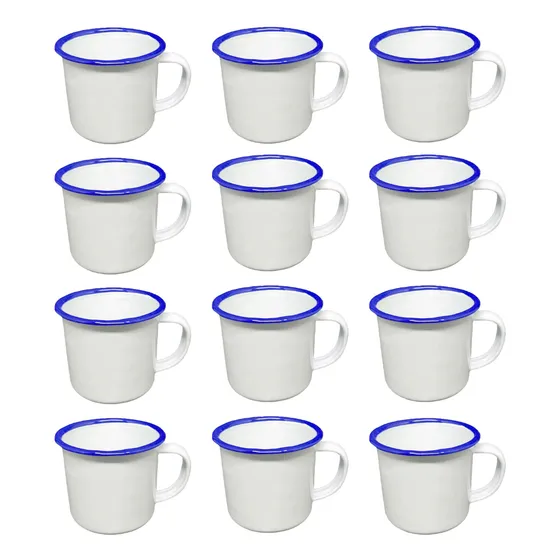 Caneca Esmaltada Retro Branca Ágata 150ml  - 12 Unidades