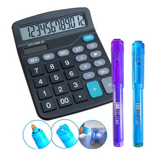 Caneta Detector Dinheiro Falso Uv Com Calculadora Eletrônica Caneta Detector Dinheiro Falso Uv Com Calculadora Eletrônica