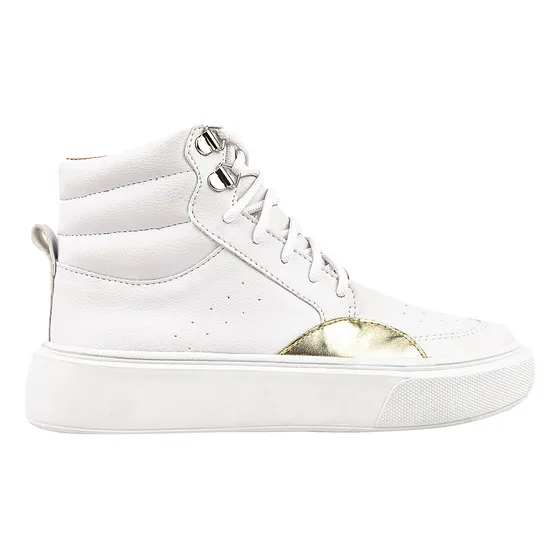 Tenis Feminino Casual Cano Alto Macio Branco E Dourado