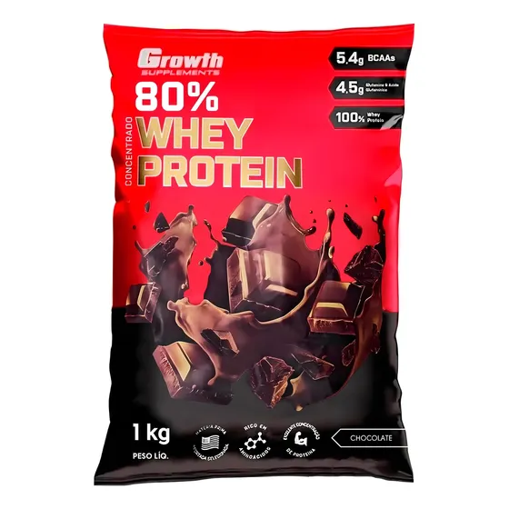 Whey Protein Concentrado 80% - Growth Supplements Sabor Chocolate