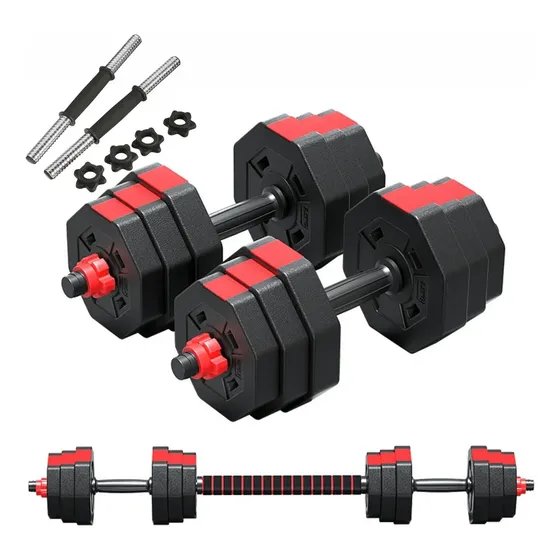 Set 50 Kg Mancuernas Pesas Discos Convertible 4 Manubrios Rojo | Cuotas sin interés