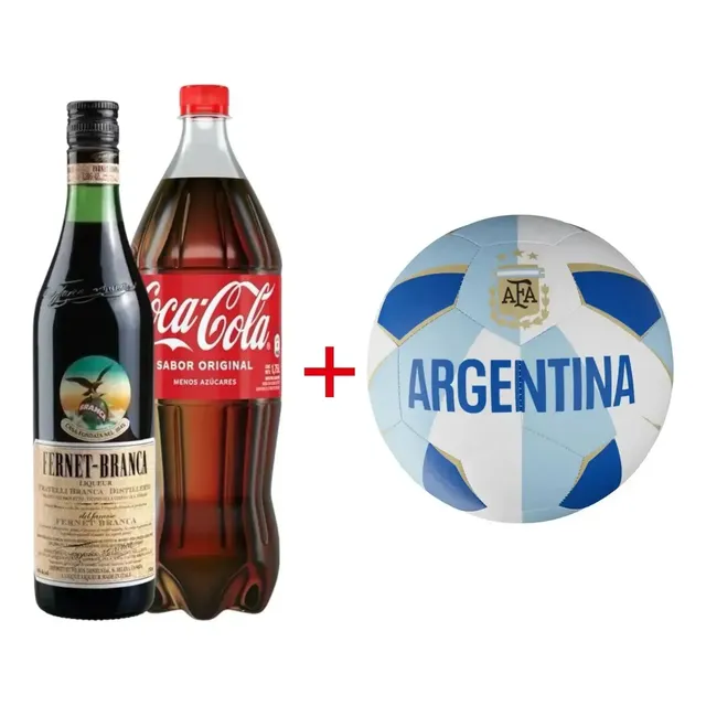 Combo Mundial Pelota Futbol Afa De Regalo + Fernet 1000 Ml + Coca Cola 1.75ml Blanco