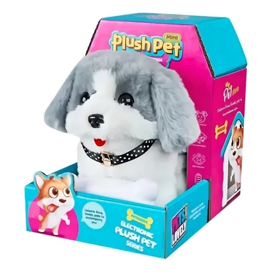 Peluche Plush Pet Perro Camina Ladra Interact Sharif Express Color Blanco/gris