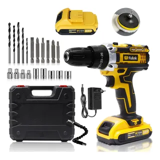 Parafusadeira Furadeira Impacto Fulink Profissional Fk-80pt 2 Baterias Com Maleta 60hz Amarelo 127/220v
