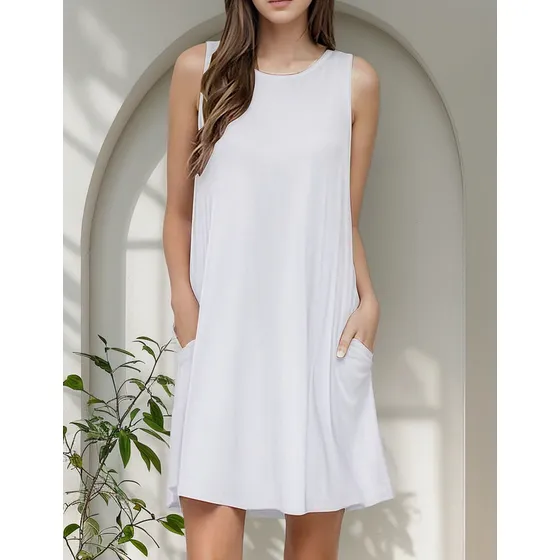 Vestido Holgado Sin Mangas Por Encima De La Rodilla Con Bols